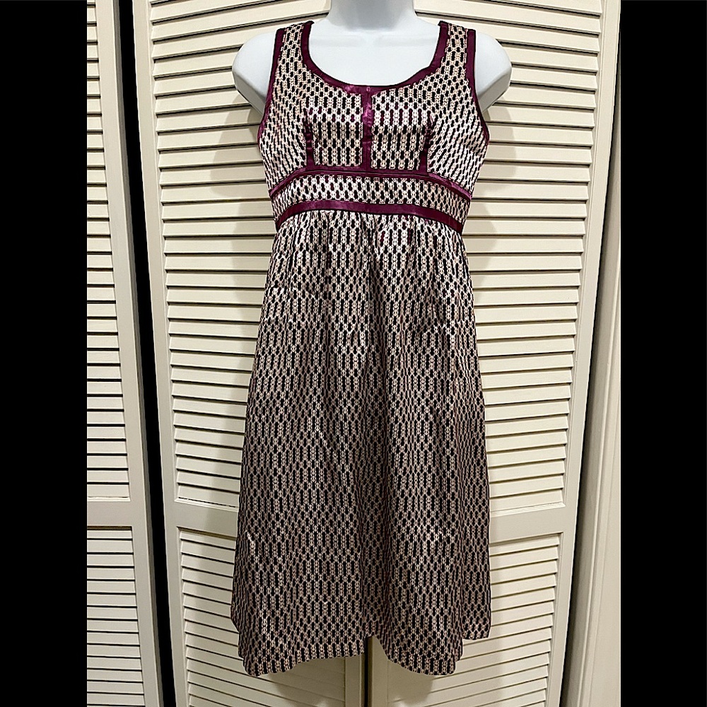 Proenza schouler high waist sleeveless dress burgundy & ivory silk w/ scoop neck